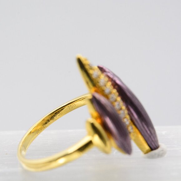 18K Vintage Purple Enamel Ring With Pave Set Diamonds - Picture 8 of 10